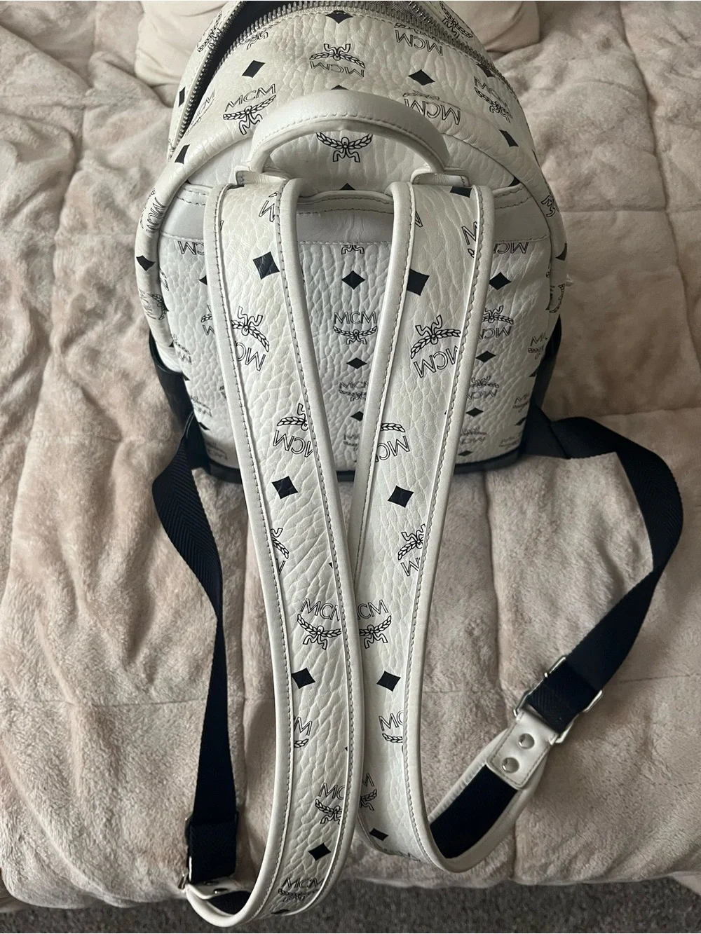 MCM, Stark Tricolor Visetos Canvas backpack small in white, cognac and black
